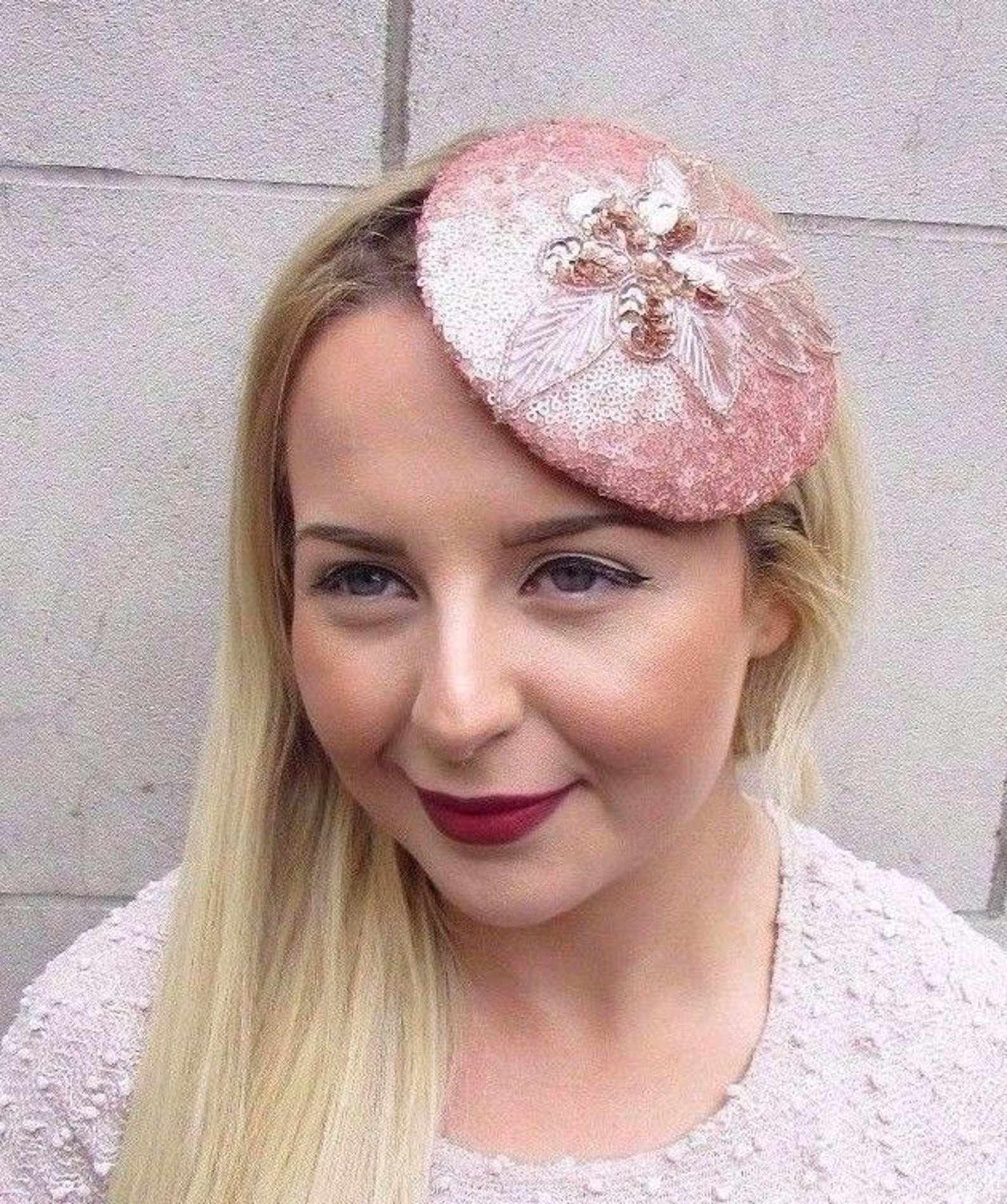 Rose Gold Sequin Fascinator Hat Races Headpiece Hair Clip Etsy