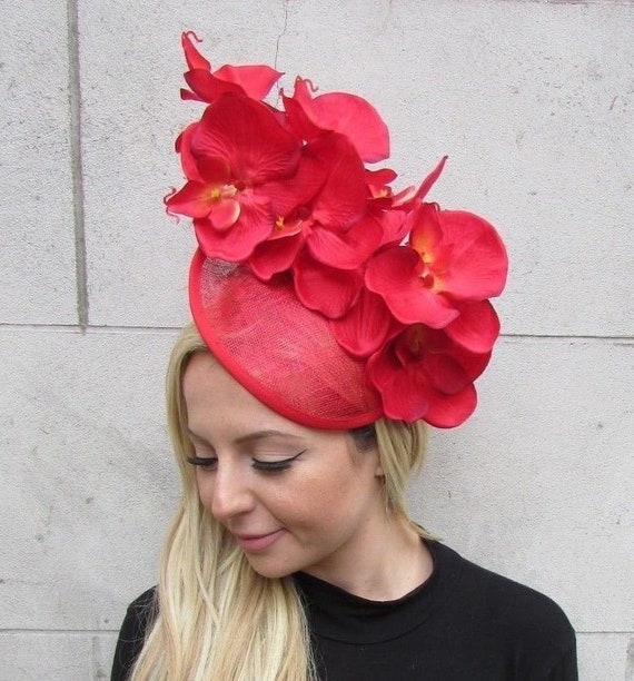 Red Orchid Flower Saucer Disc Hat Fascinator Headband Hair | Etsy