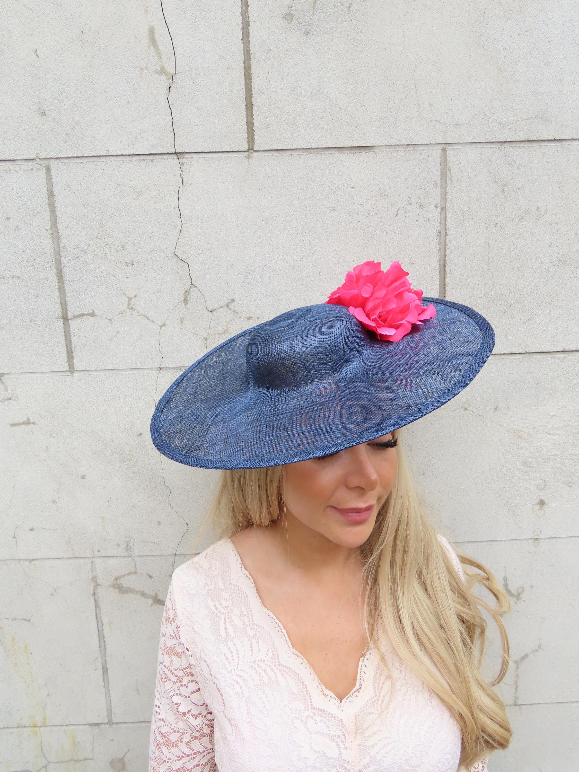 Fuchsia and Navy Floral Feather Fascinator Hat kentucky derby hat fascinator hot pink and cobalt blue  main image 3