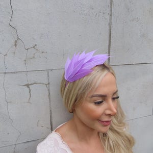 Lilac Feather Fascinator Races Wedding Guest Headpiece Hairband Alice Band Headband Ladies Day Outfit Thin Headband Light Purple u12004