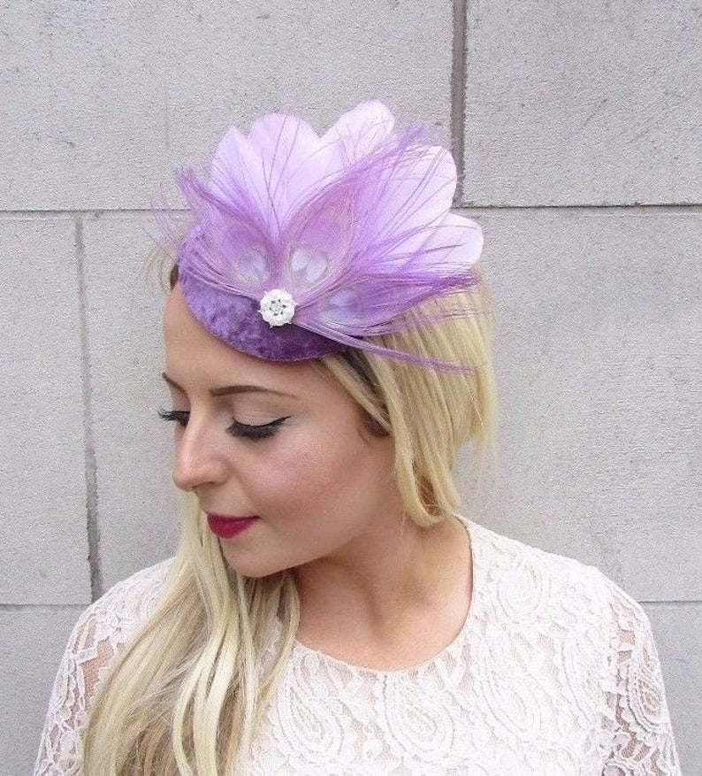 Lavender Light Purple Feather Fascinator Pillbox Hat Races Etsy