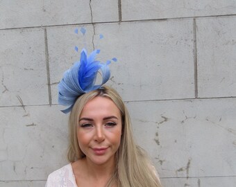 Light Cornflower Blue Periwinkle Fascinator Headband Feather Headpiece Races Wedding Guest Sinamay One off Piece - u10707