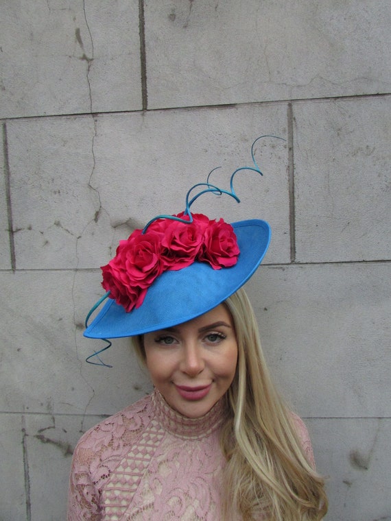Large Teal Turquoise Kingfisher Blue & Hot Pink Cerise Rose  display picture 1