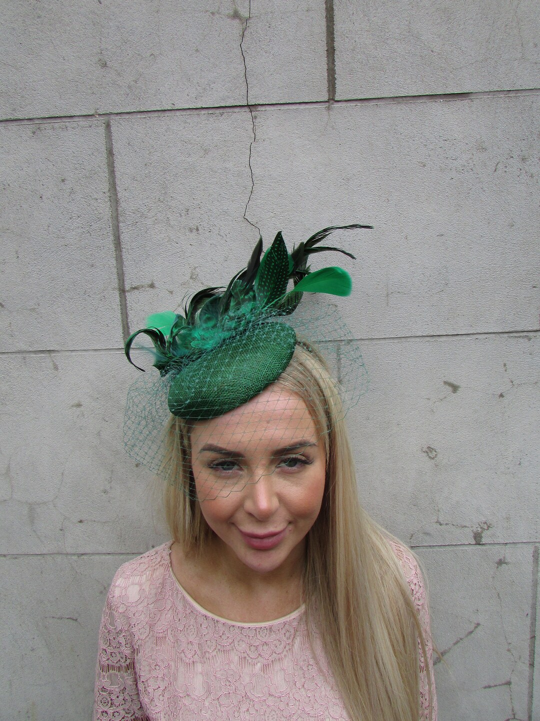 One off Piece Forest Emerald Green Birdcage Veil Pillbox Hat Etsy