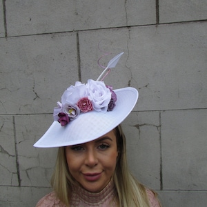Large White Lilac Plum Grape Purple Floral Teardrop Flower Fascinator Hat Big Races Headband sh-351uu