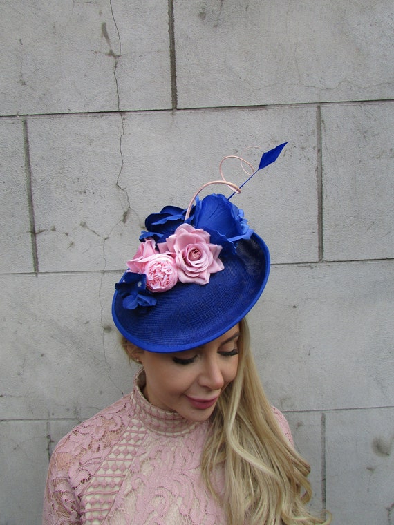 Royal Blue Light Blush Dusky Pink Feather Flower Disc Saucer  display picture 2