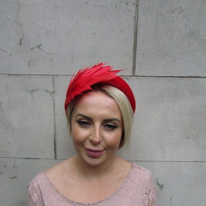 Red Feather Velvet Fascinator Padded Headband Headpiece Hair Band Wedding Guest Ladies Day Races u1p