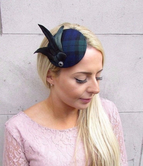 Navy Blue Green Tartan Pheasant Feather 