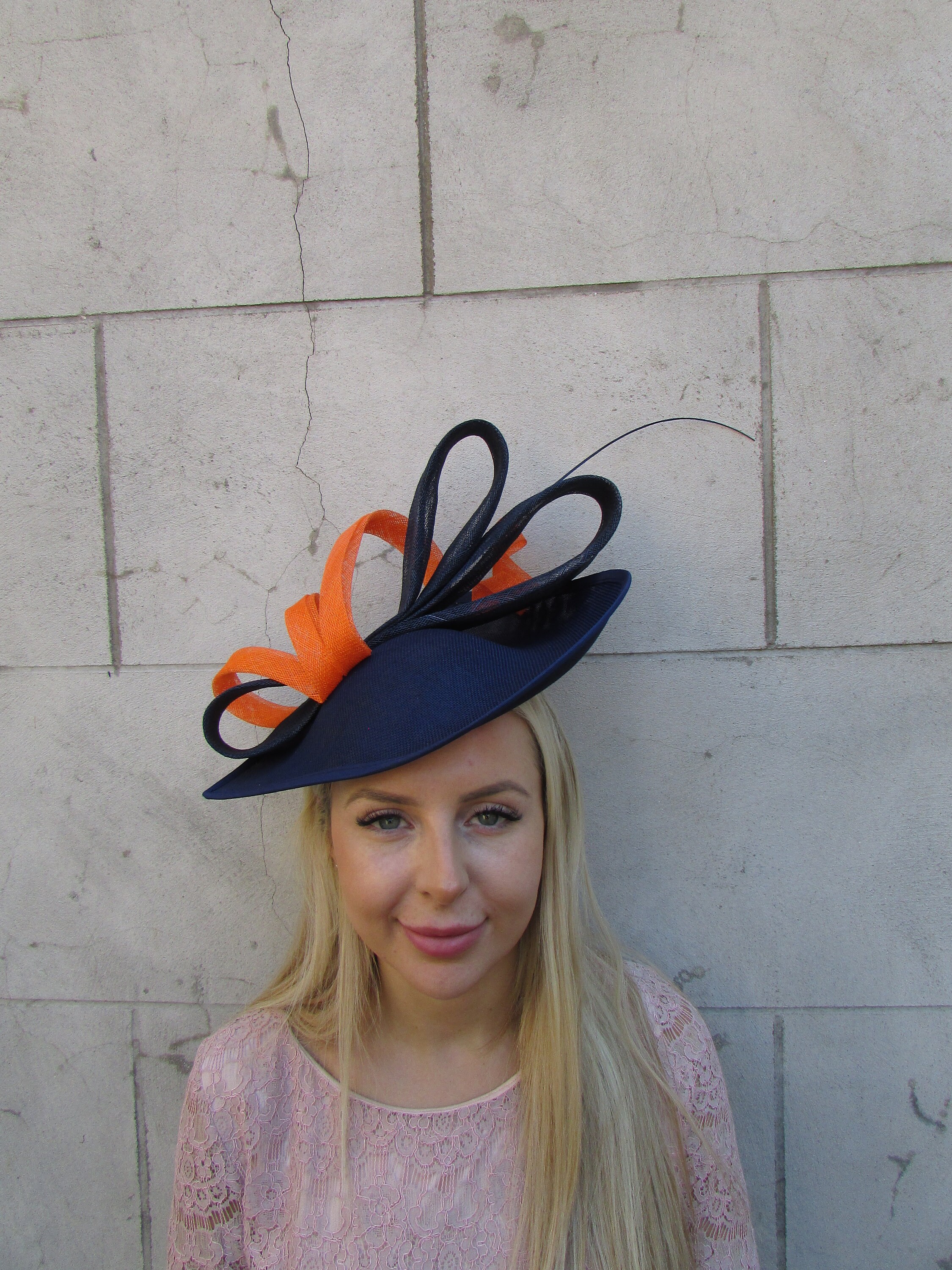 navy and orange wedding hat