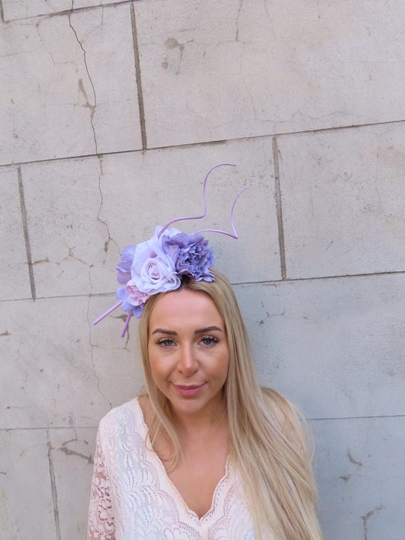 Lilac Rose Statement Floral Feather Fascinator Headband  display picture 1