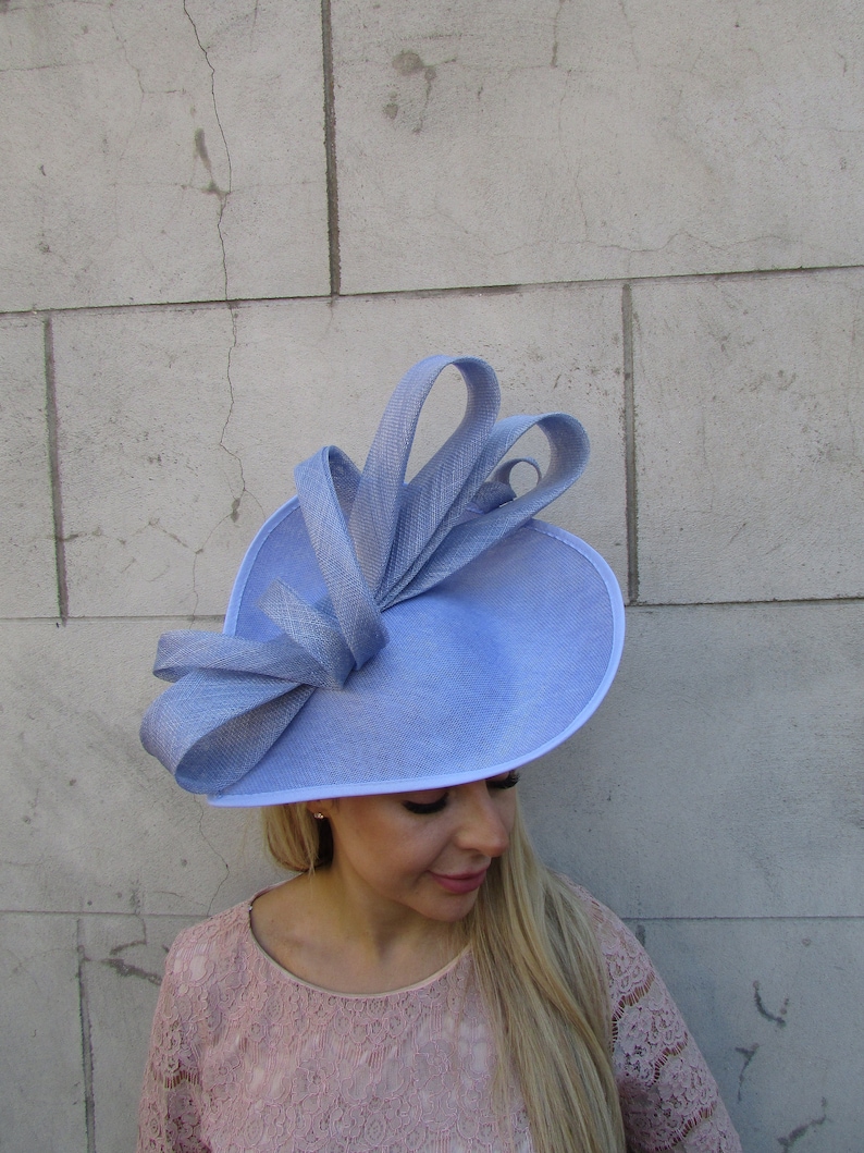 Large Light Cornflower Blue Periwinkle Bluebell Blue Fascinator Hat Big Teardrop Wedding Races u12708 c1n image 2