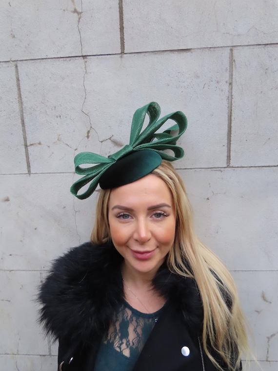 One off Piece - Dark Emerald Green Fascinator Hat Bottle  display picture 2