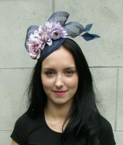Navy Blue Lilac Purple Flower Feather 