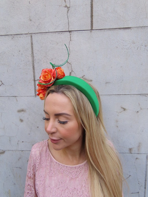 Elegant Orange Headwrap with Floral Accents Burnt Orange Fancy Elegant Church Hat With Flower, Mother of  main image 3