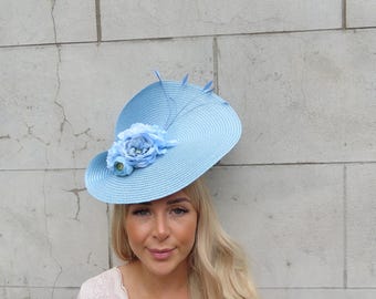 One off Piece Large Royal Blue Straw Style Hat Fascinator  display picture 2
