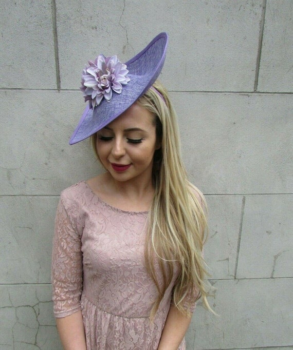 what colour fascinator with purple dress Lilac Lavender Light Purple Flower Large Teardrop Fascinator Hat Headband sh-361