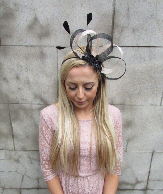 Black Cream Sinamay Feather Hair 