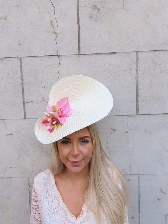 Large Cream Orchid Flower Hat Fascinator Wedding Races Ascot  display picture 3