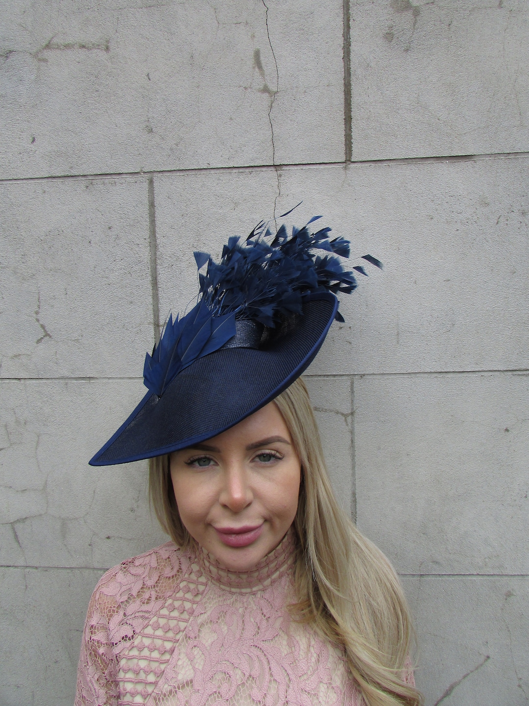 7821 Navy Fascinators Hats For Women Tea Party Hat With Feather Fascinator Royal Blue & Navy Fascinator, Womens Tea Party Hat, Hat With  main image 2