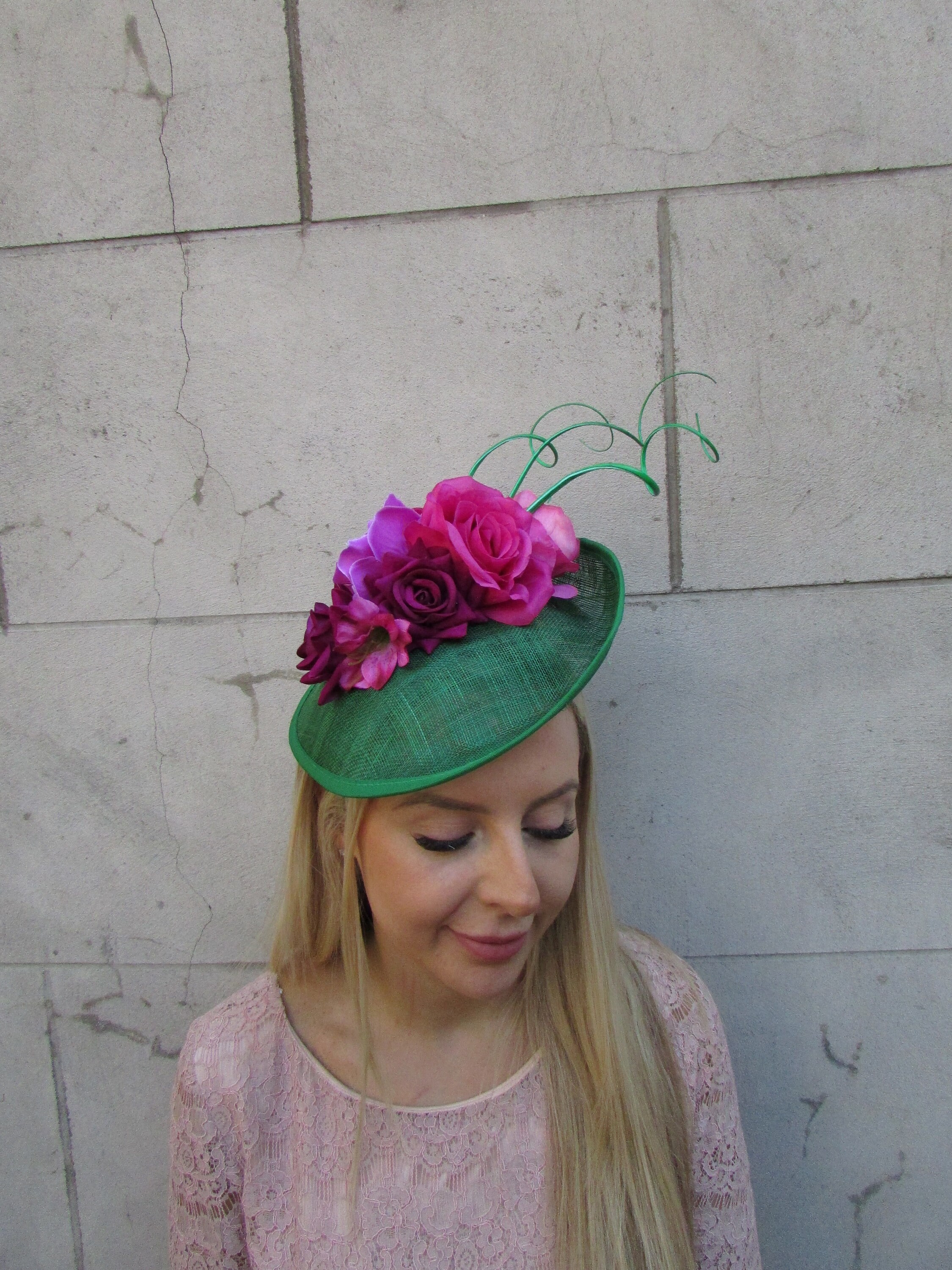 The Hat Hive Fuchsia Sinamay Fascinator Hat w/ Flower & Headband - New w/ Tags kentucky derby hat fascinator purple magenta sinamay with  main image 4