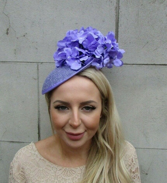 Light Purple Lilac Hydrangea Flower Lavender Fascinator Disc Hat Saucer Headpiece Christening Wedding Races Ladies Day 0922