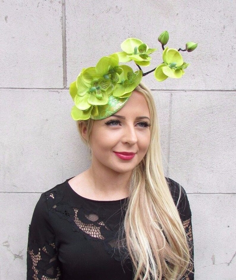 Gold Lime Green Orchid Flower Fascinator Hat Races Clip Etsy