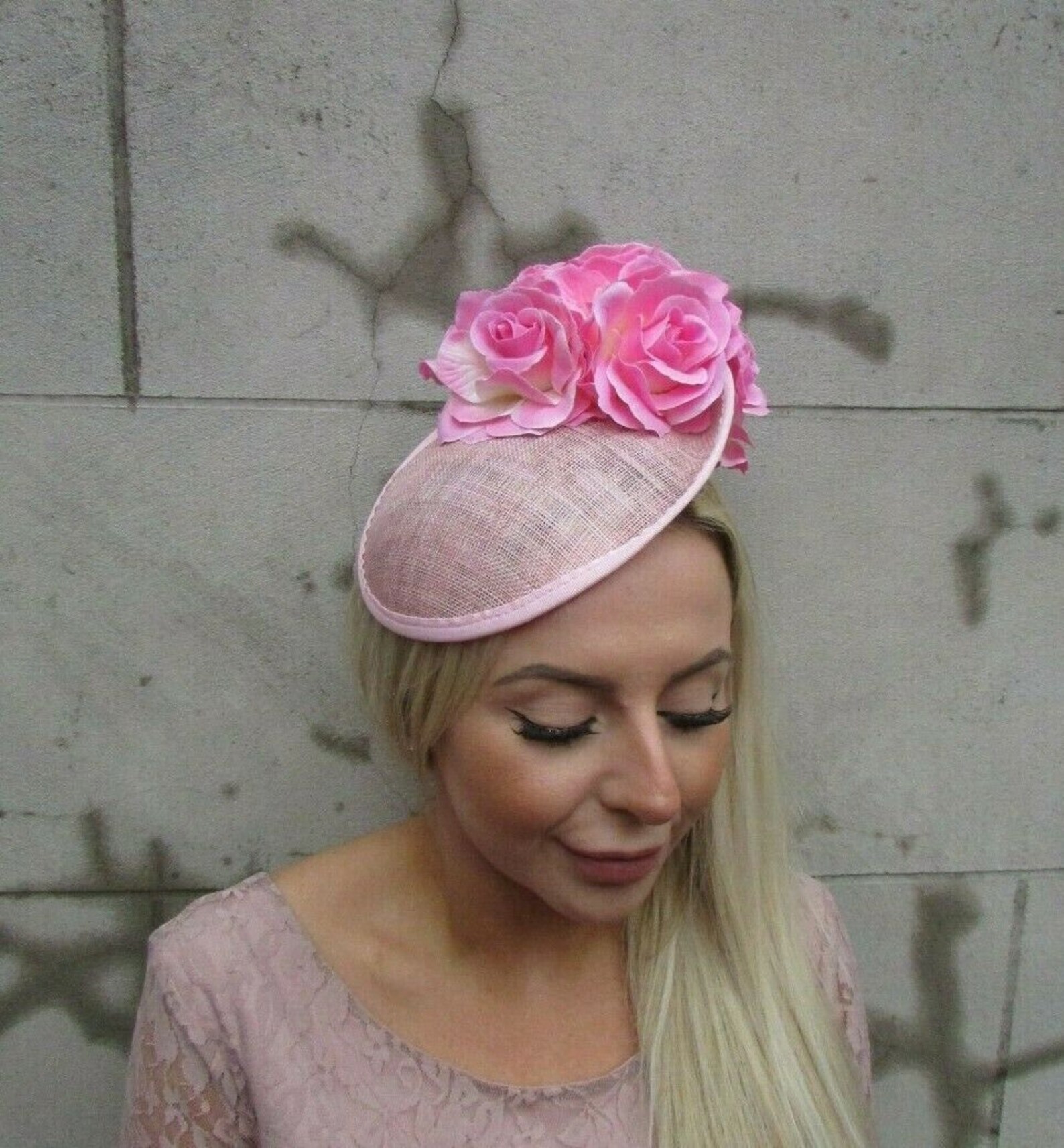 Light Baby Pink Rose Flower Floral Fascinator Disc Hat Sinamay Etsy