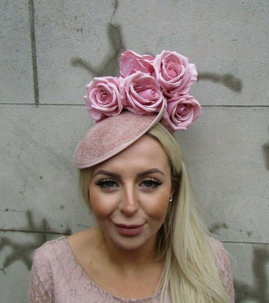 Nude Dusky Blush Pink Rose Flower Fascinator Hat Saucer Disc Floral Wedding Races Headpiece
