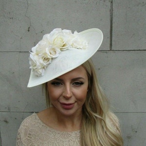 Large Cream Rose Teardrop Fascinator Hat Headband Wedding Flower Races Big Christening Wedding Races Ladies Day Hairband sh-451