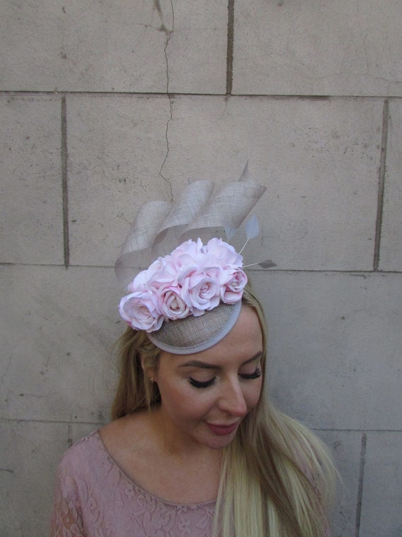 Nude Blush Light Pink Sinamay Rose Flower Feather Hat Fascinator Races Hair 5783 