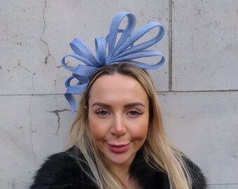 One off Piece - Light Cornflower Blue Periwinkle Fascinator Headband Headpiece Races Wedding Guest Sinamay Ladies Day Hairband Modern u11401