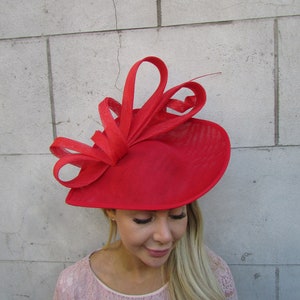 Large Red Statement Fascinator Hat Big Teardrop Wedding Races Feather Hatinator Ladies Day Formal Occasion u10910 c1f