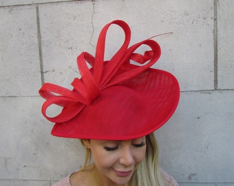 Large Red Statement Fascinator Hat Big Teardrop Wedding Races Feather Hatinator Ladies Day Formal Occasion u10910 c1f