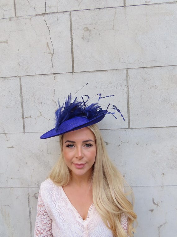 Large Dark Purple Sinamay Feather Disc Saucer Feather Hat  display picture 3