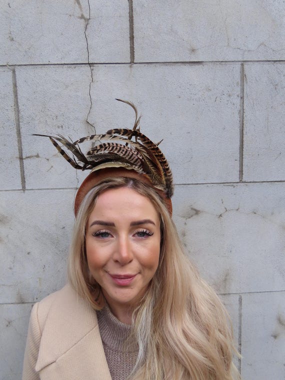 Buy One off Piece Rust Brown Pheasant Feather Velvet Padded