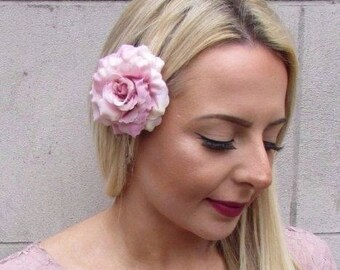 Blush Light Pink Rose Flower Hair Clip Fascinator 1950s Rockabilly Vintage 4494 