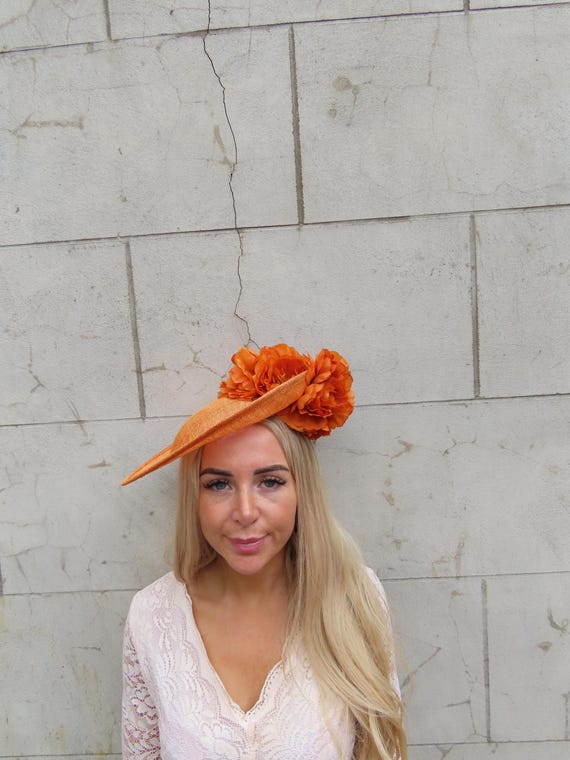 Large Light Burnt Rust Orange Flower Sinamay Hat Fascinator  display picture 1