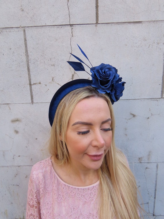 Navy Blue Rose Flower Velvet Padded Headband Fascinator  display picture 1