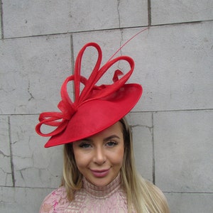 Large Red Statement Fascinator Hat Big Teardrop Wedding Races Feather Hatinator Ladies Day Formal Occasion c1f