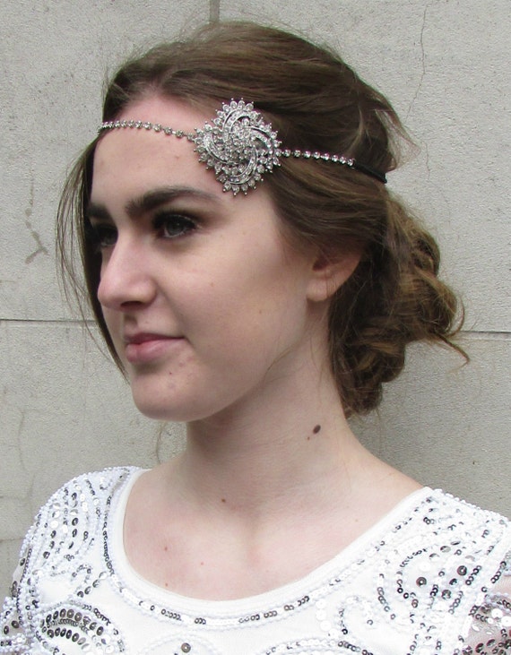 Silver Chain Headpiece Vintage 1920s Flapper Great Gatsby Headband Diamante R80