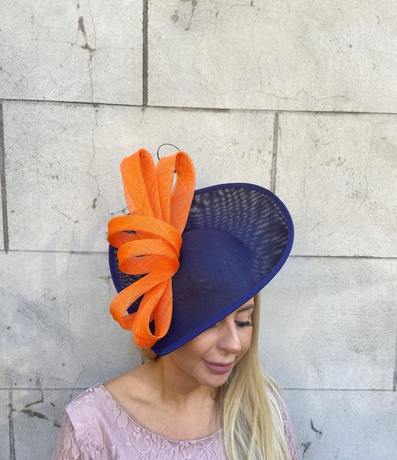 Orange navy fascinator Clearance