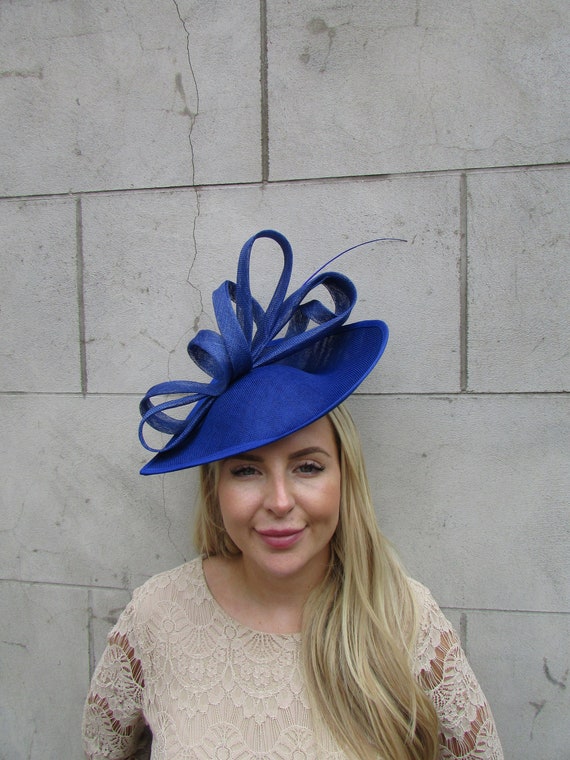 Royal Blue Feathered Fascinator Headpiece with Headband Royal Blue Feather Padded Headband Fascinator Races Wedding  main image 2