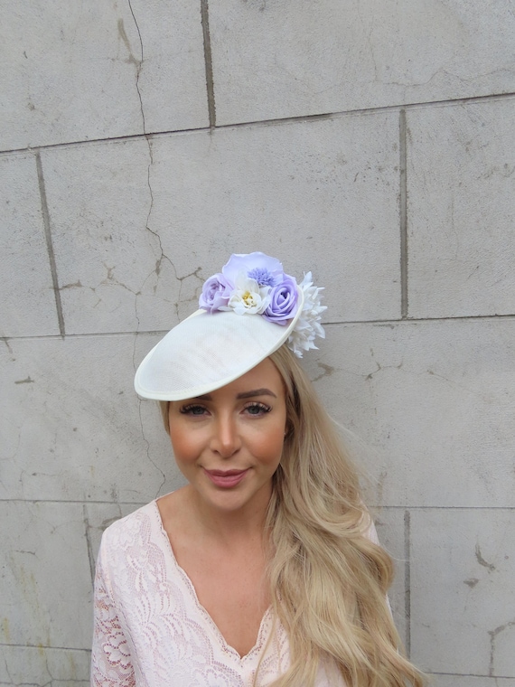 Lavender Floral Fascinator Hat for Women - Elegant Purple Occasion Headpiece Light Purple Vintage Style 1950s Flower Petal Half Hat With  main image 2