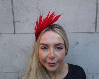 Red Feather Fascinator Races Wedding Guest Headpiece Hairband Alice Band Headband Ladies Day Outfit Thin Headband u12511