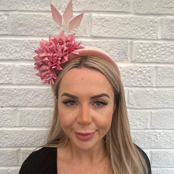 Dusky Pink Fascinator Flower Velvet Padded Headband Fascinator Headpiece Wedding Races Halo Hairband Dusky Mauve Pink u12603