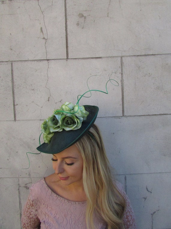 Fascinator Hat Veil Feather Dark Khaki 3 Vintage Sonni of San Francisco Wide-brim Fascinator Hat Wool  main image 4