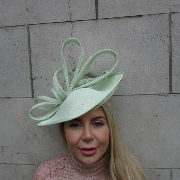 One off Piece - Large Light Mint Green Fascinator Hat Big Teardrop Hatinator Races Wedding Pale Green Headpiece Starcrossed Boutique c1m