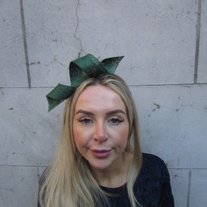 One off Piece - Bottle Green Fascinator Headband Headpiece Races Wedding Guest Sinamay u12511