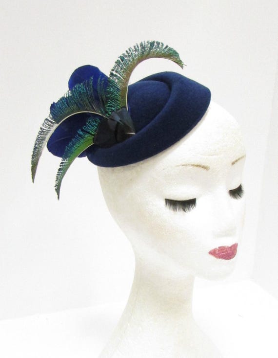 Green Navy Blue Peacock Feather Pillbox 