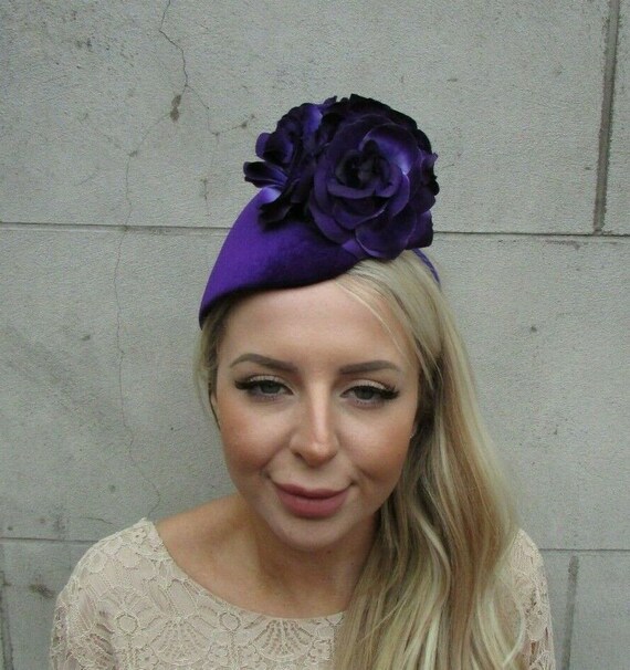 Purple Rose Flower Teardrop Fascinator 